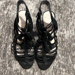 Vince Camuto Edola heeled gladiator peep toe sandals in black suede size 9M